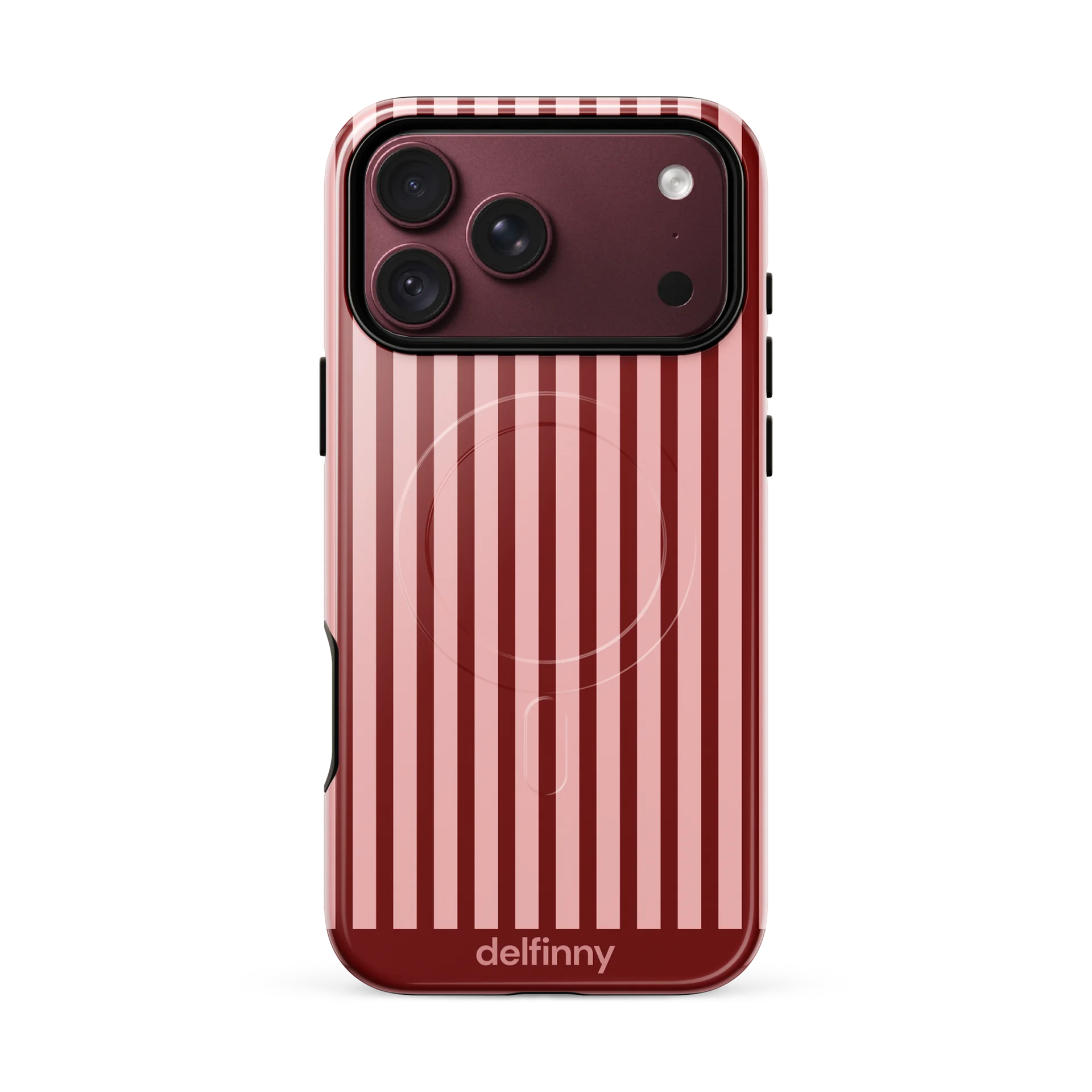 Striped Phone Case for iPhone 18 Series – MagSafe Compatible (Glossy Burgundy) product image (3)