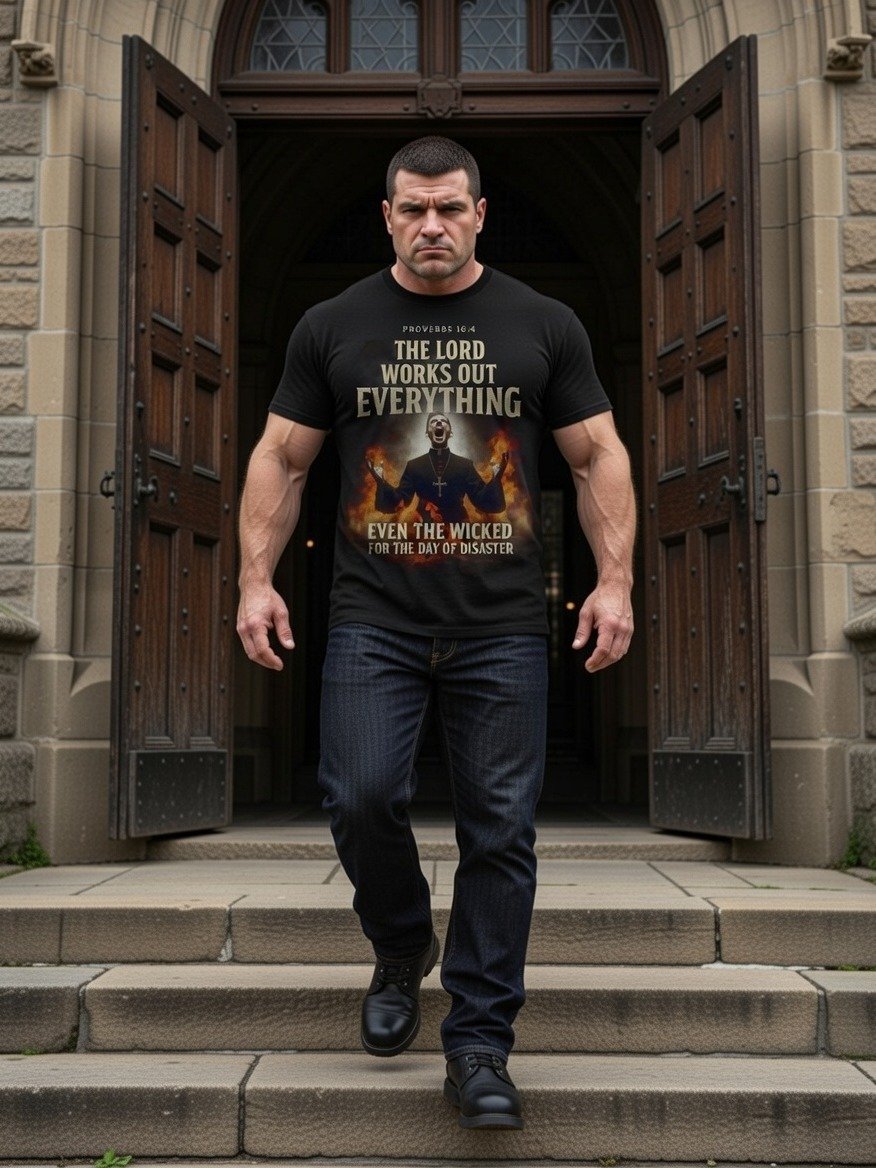 Day of Disaster Bible Verse T-Shirt – Christian Proverbs 16:4 Scripture Graphic Tee, Fiery Judgment Priest Artwork Faith Shirt, Bold Religious Warning Apparel product image (33)
