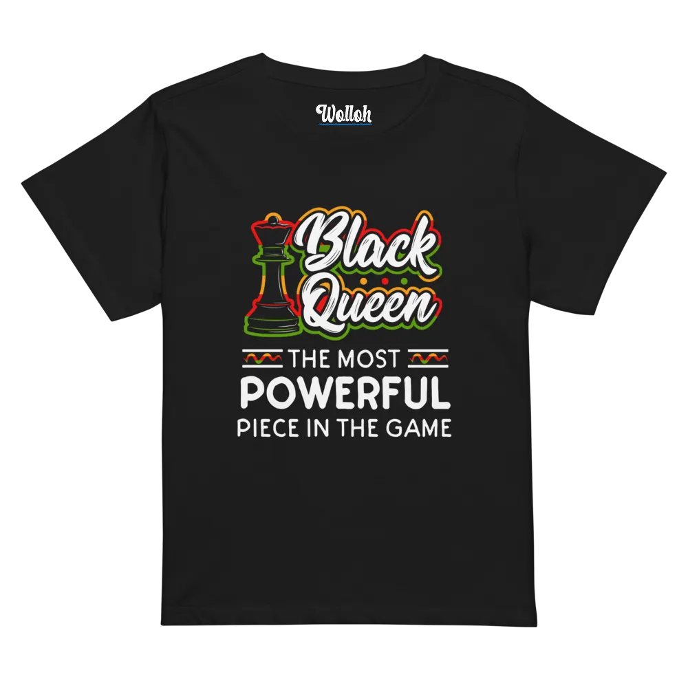 Black Queen High-Waisted Tee – Women’s chess-themed Rasta apparel product image (1)