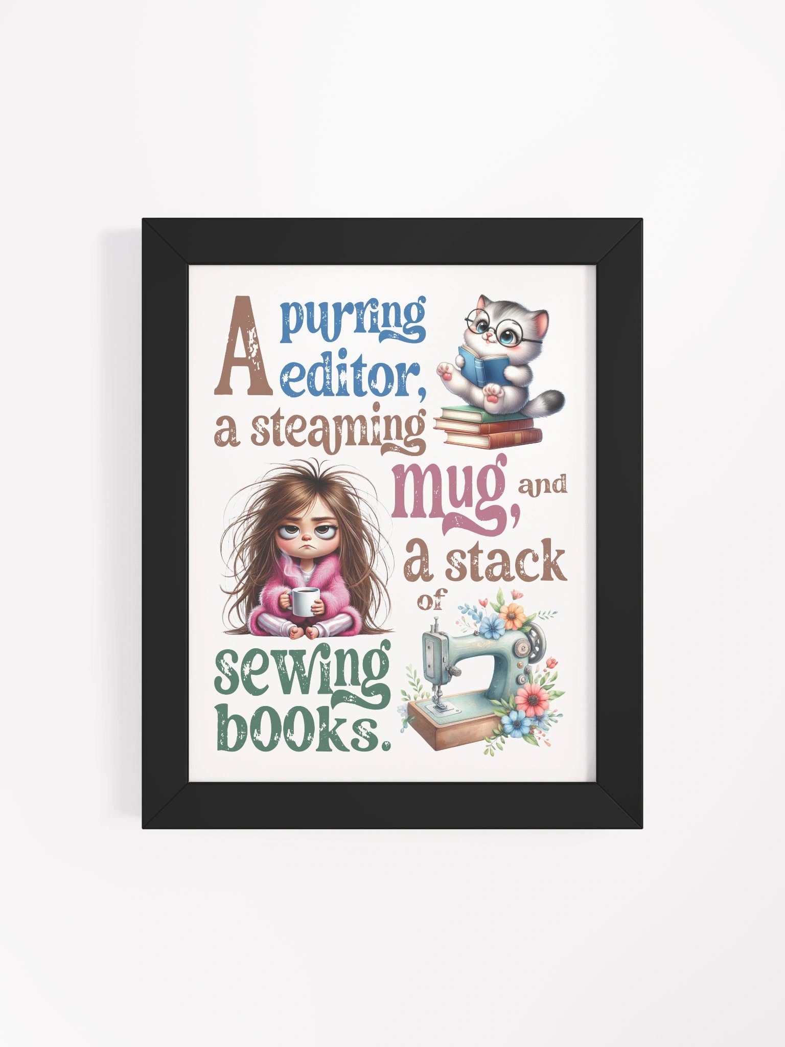 Whimsical Cat and Sewing Books Framed Poster product image (52)