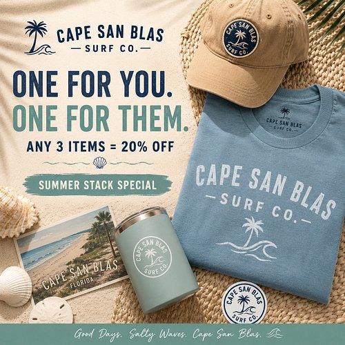The Summer Stack Special is live. Grab any 3 items from the shop and get 20% off — tees, hats, beach layers, gifts, and the k...