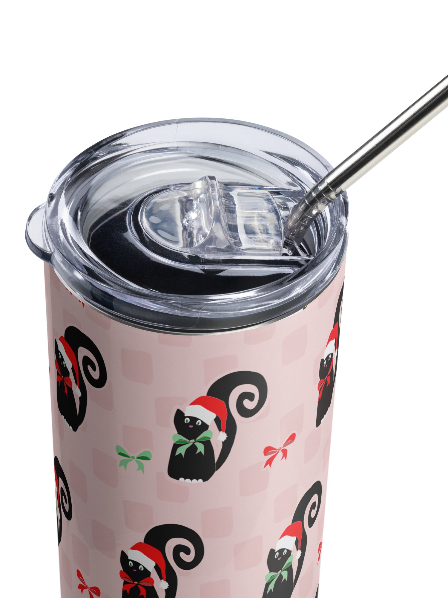 Christmas Kitties in a Row 20 oz Stainless Steel Tumbler with Straw - Pink product image (5)
