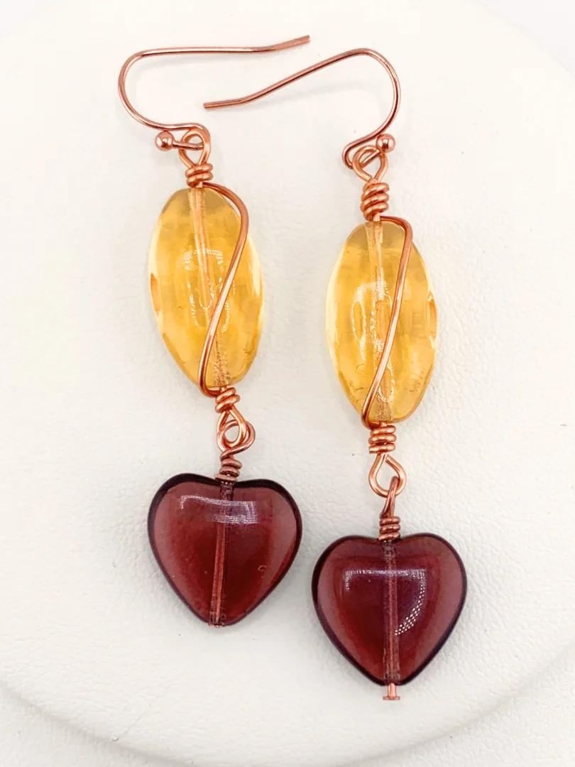 Beaded Copper Link Necklace and Earrings Set - Red, Purple, Gold product image (3)
