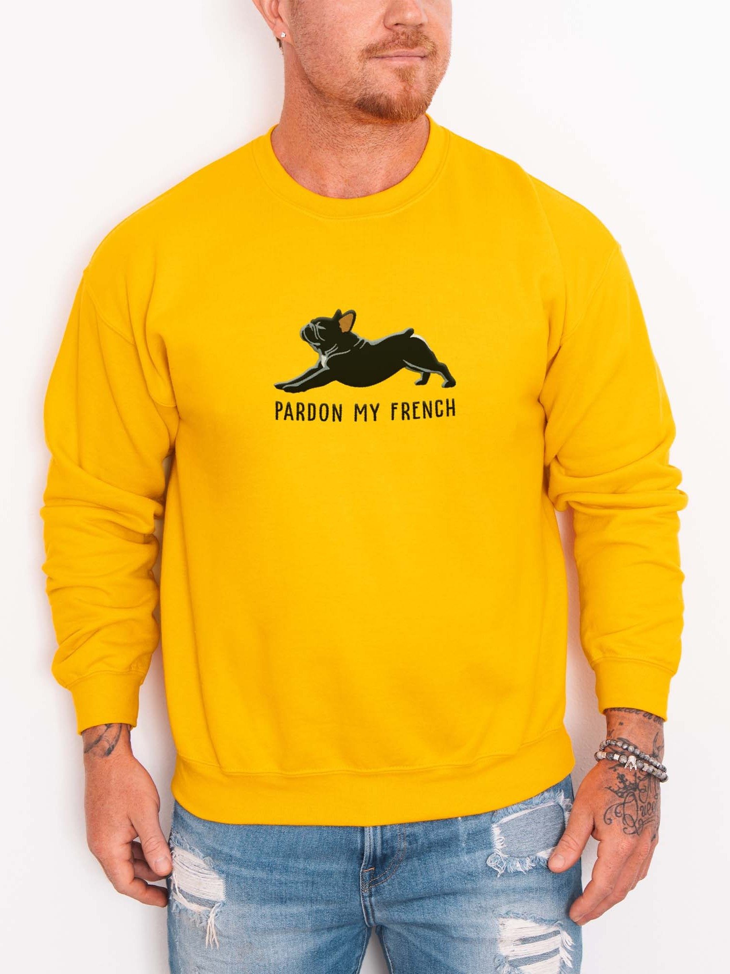 Pardon My French Sweatshirt (Embroidered) of a French Bulldog(Black) product image (1)
