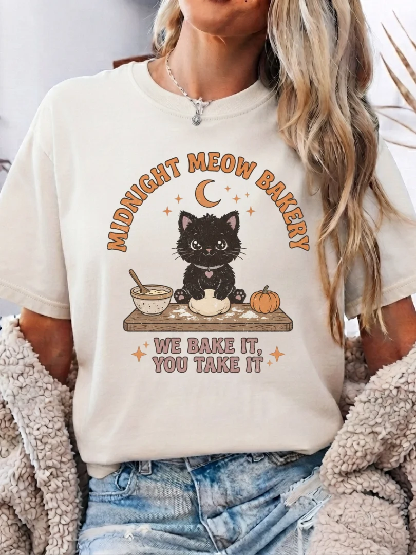 Midnight Meow Bakery Vintage Black Cat T-Shirt product image (1)