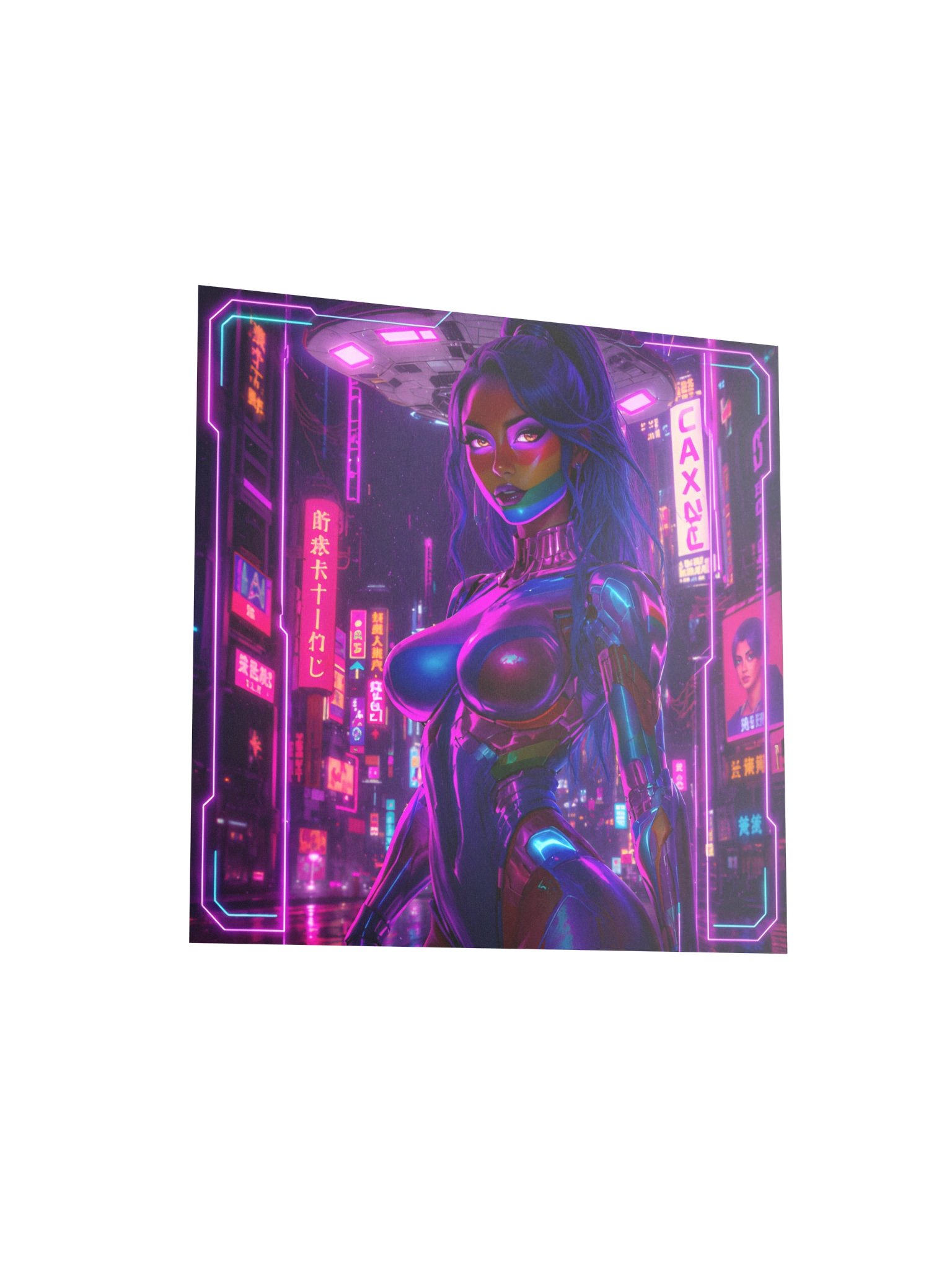 "Neon Cyberpunk Woman - Futuristic City Night Poster" product image (4)
