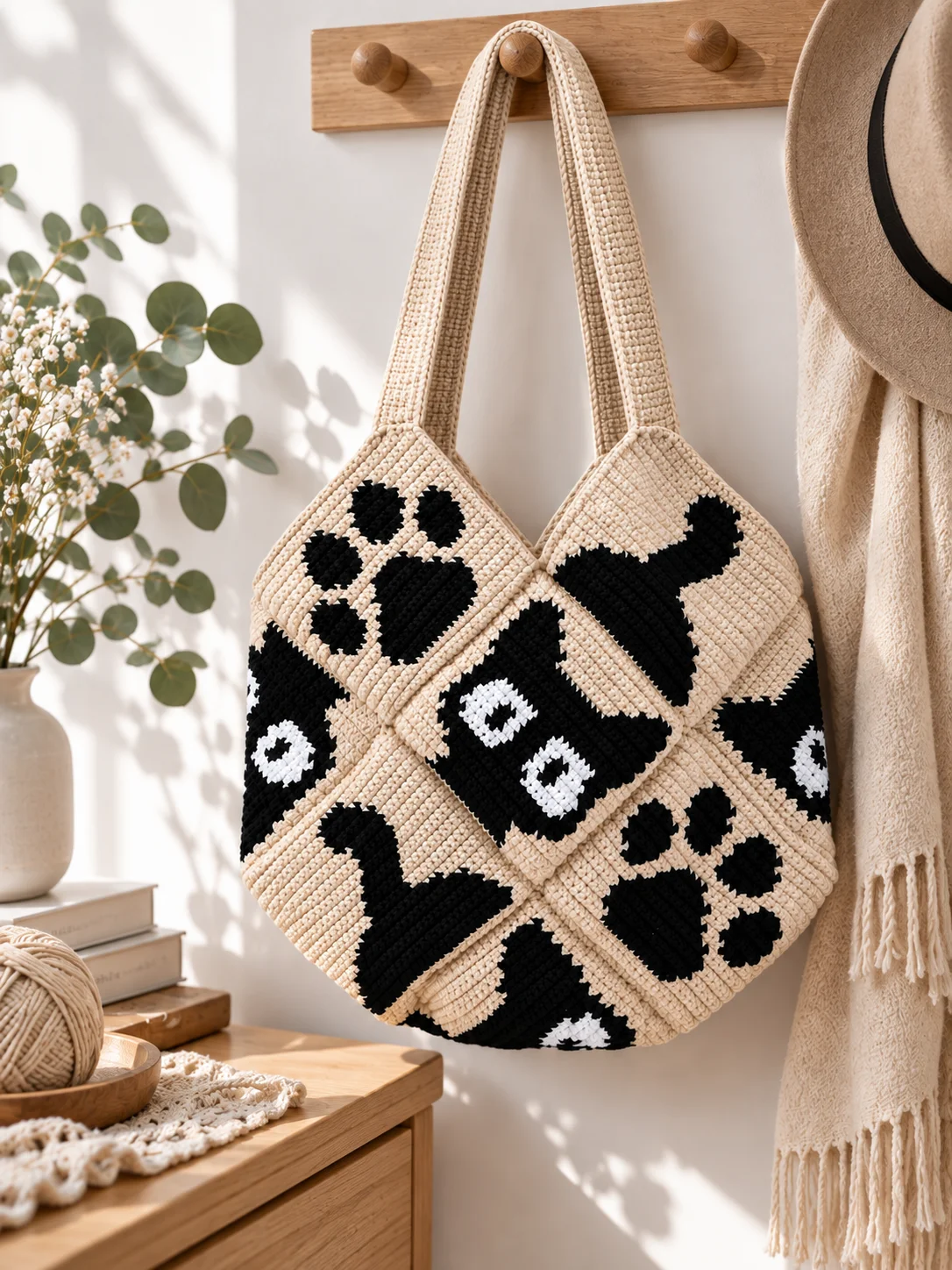 Cat Crochet Tote Bag Pattern PDF | Paw Print Mosaic Design 🐾 product image (7)
