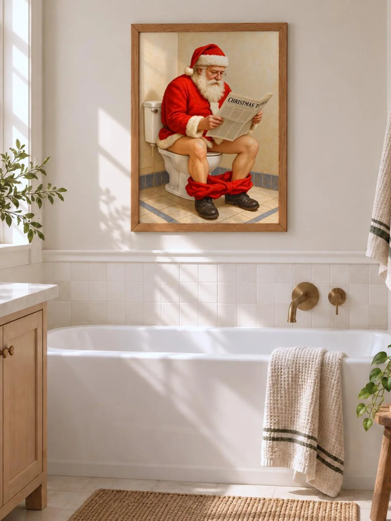 Funny Santa Toilet Print, Christmas Bathroom Wall Art, Reading Newspaper Poster, Quirky Winter Holiday Decor, Printable Gift for Powder Room product image (7)