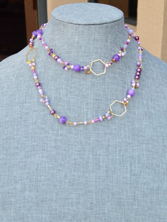 Malaysia Jade Gemstone and Gold Hexagon Fairy Beaded Layering Necklace Handmade Gift For Her product image (3)