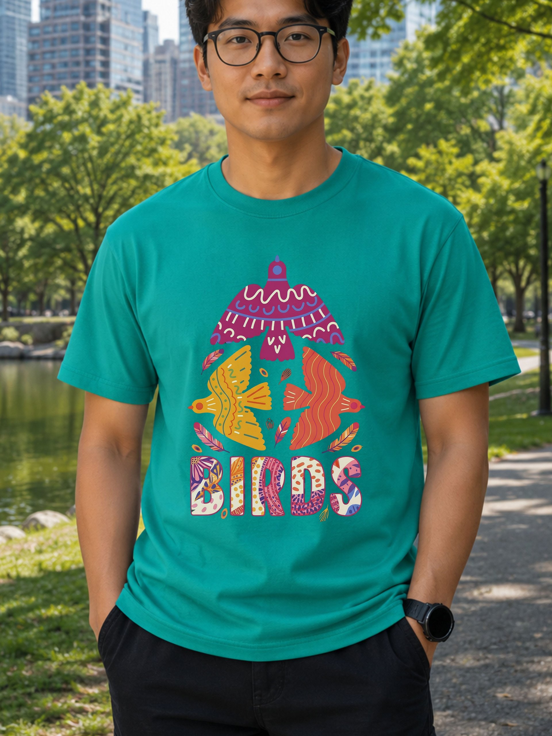 Birds Colorful Folk Art T-Shirt – Artistic Bird Graphic Tee & Nature Lover Gift product image (8)