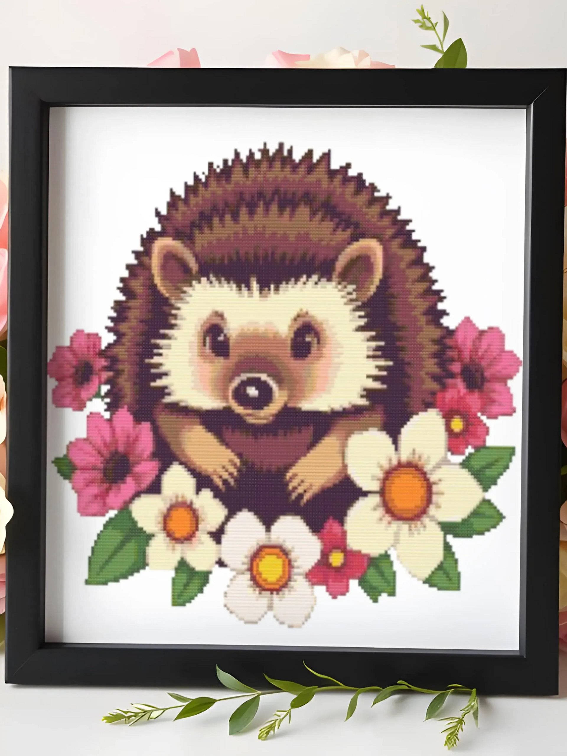 Floral Hedgehog Cross Stitch Pattern product image (6)