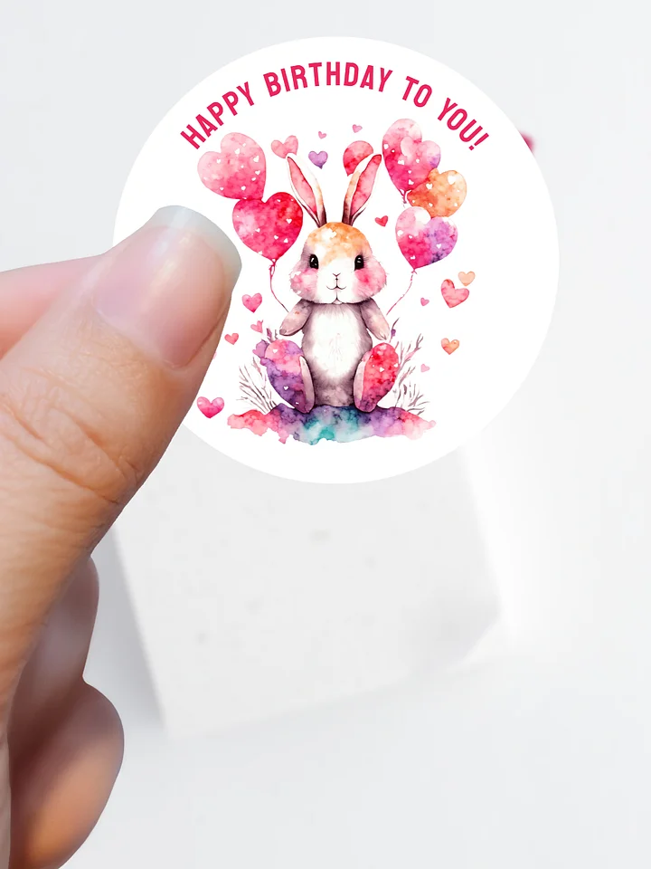 Happy Birthday Greeting Adorable Bunny with Heart Balloons product image (1)