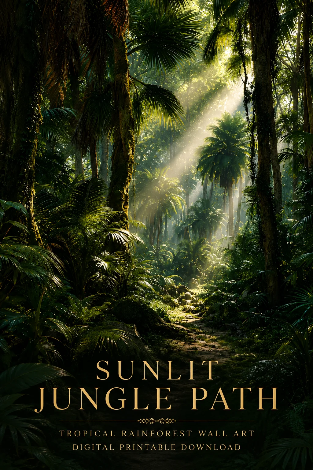 Sunlit Jungle Path Tropical Rainforest Wall Art Digital Printable Download product image (1)
