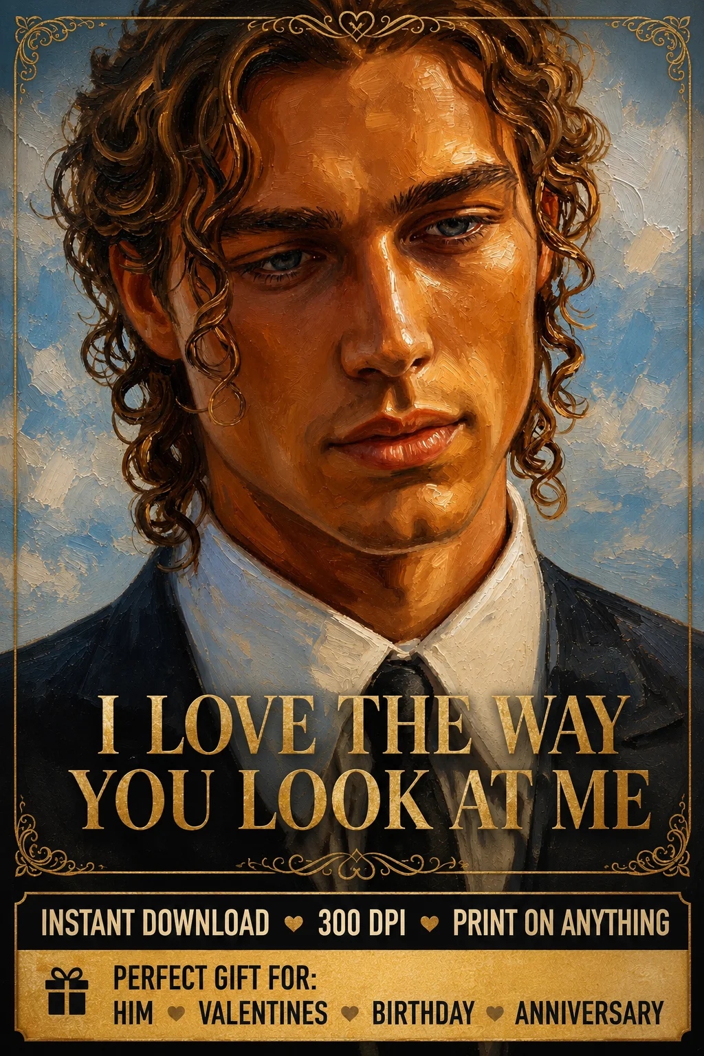Romantic Oil Painting Portrait For Him | 300 DPI Digital Download | Valentine Anniversary Gift product image (1)