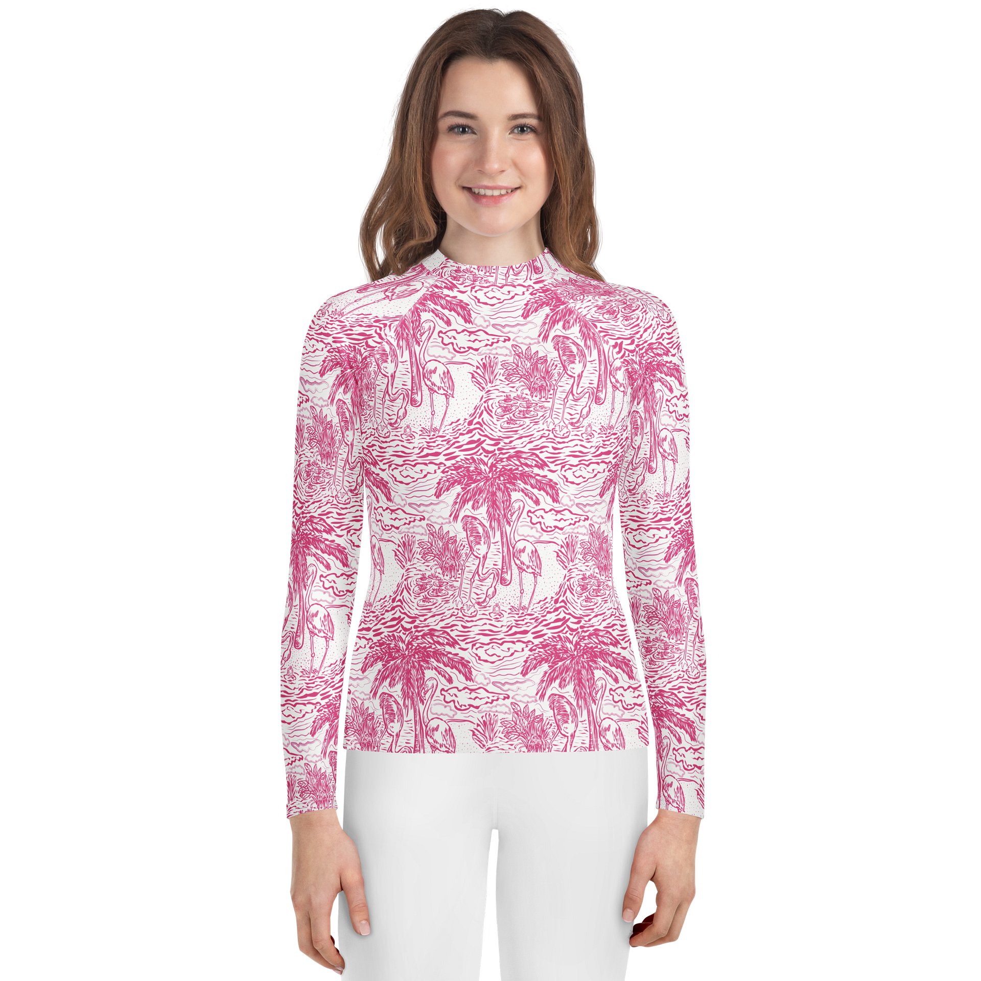 Pink Tropical Flamingo Youth Rash Guard product image (1)