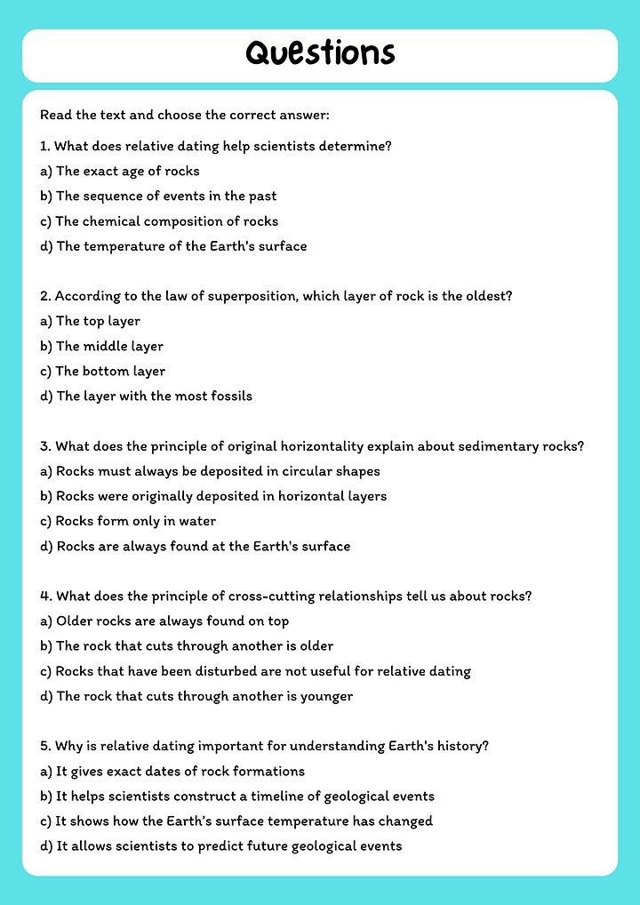 Relative Dating Reading Comprehension Passage with Multiple Choice Questions product image (2)
