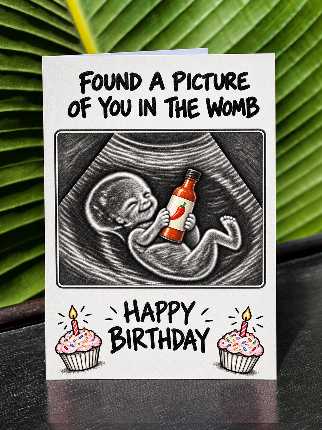 FUNNY HOT SAUCE LOVER BIRTHDAY CARD | Spicy Food Humor, Ultrasound Baby Illustration In The Womb product image (1)