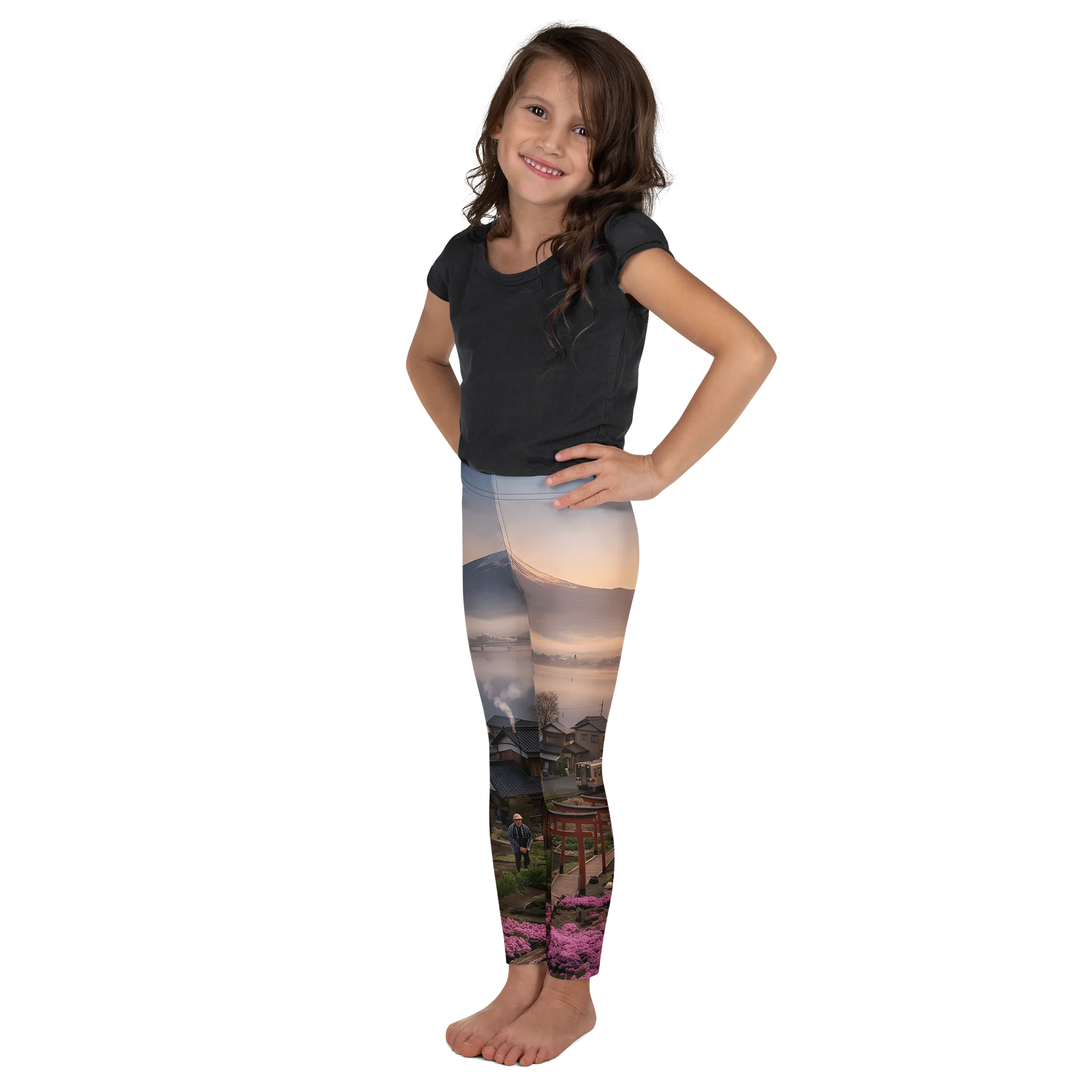 Mount Fuji & Japanese Village Kids Leggings | All-Over Print Stretch Pants product image (7)