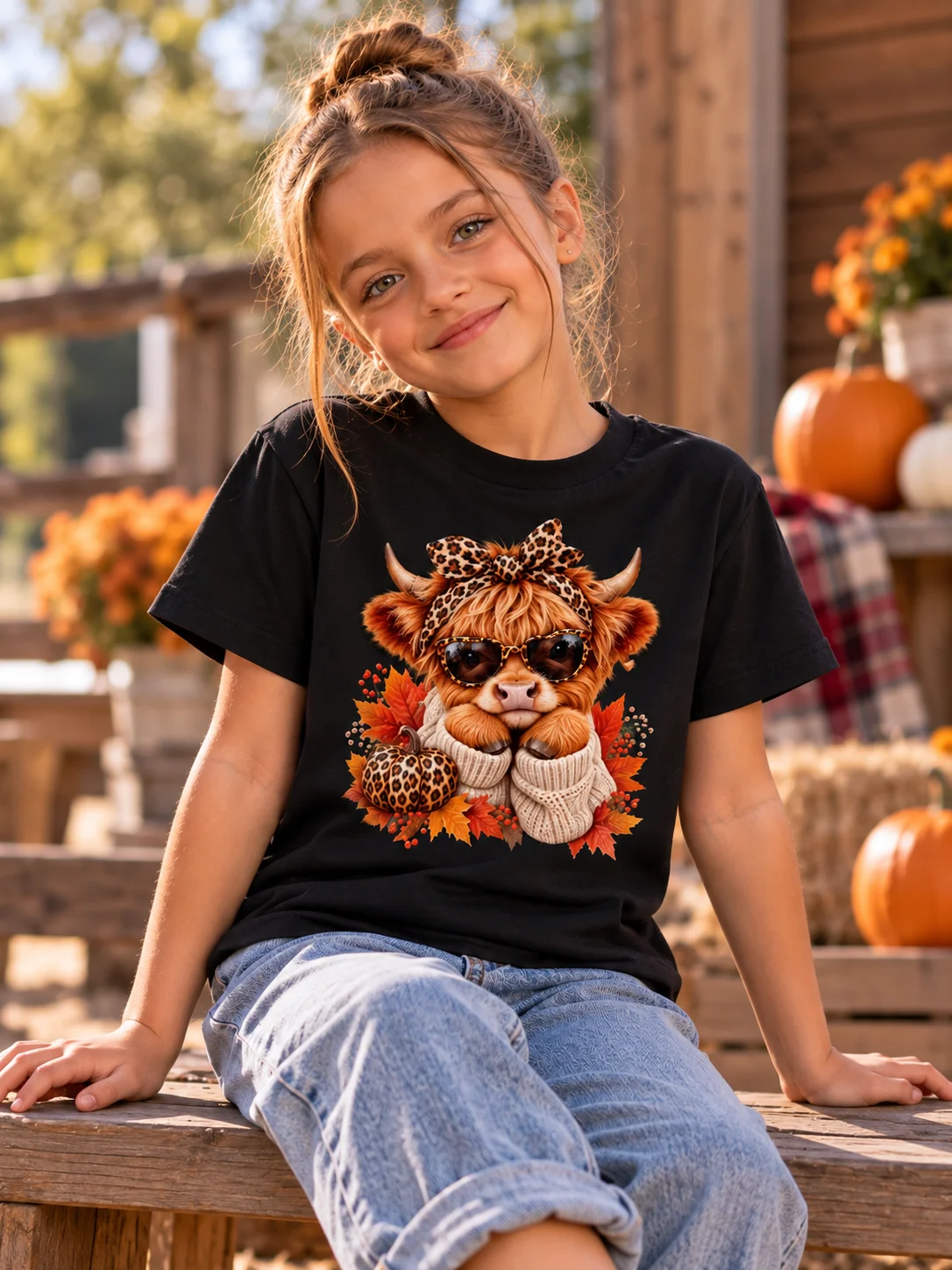 Kids Sassy Highland Cow Fall T-Shirt product image (1)