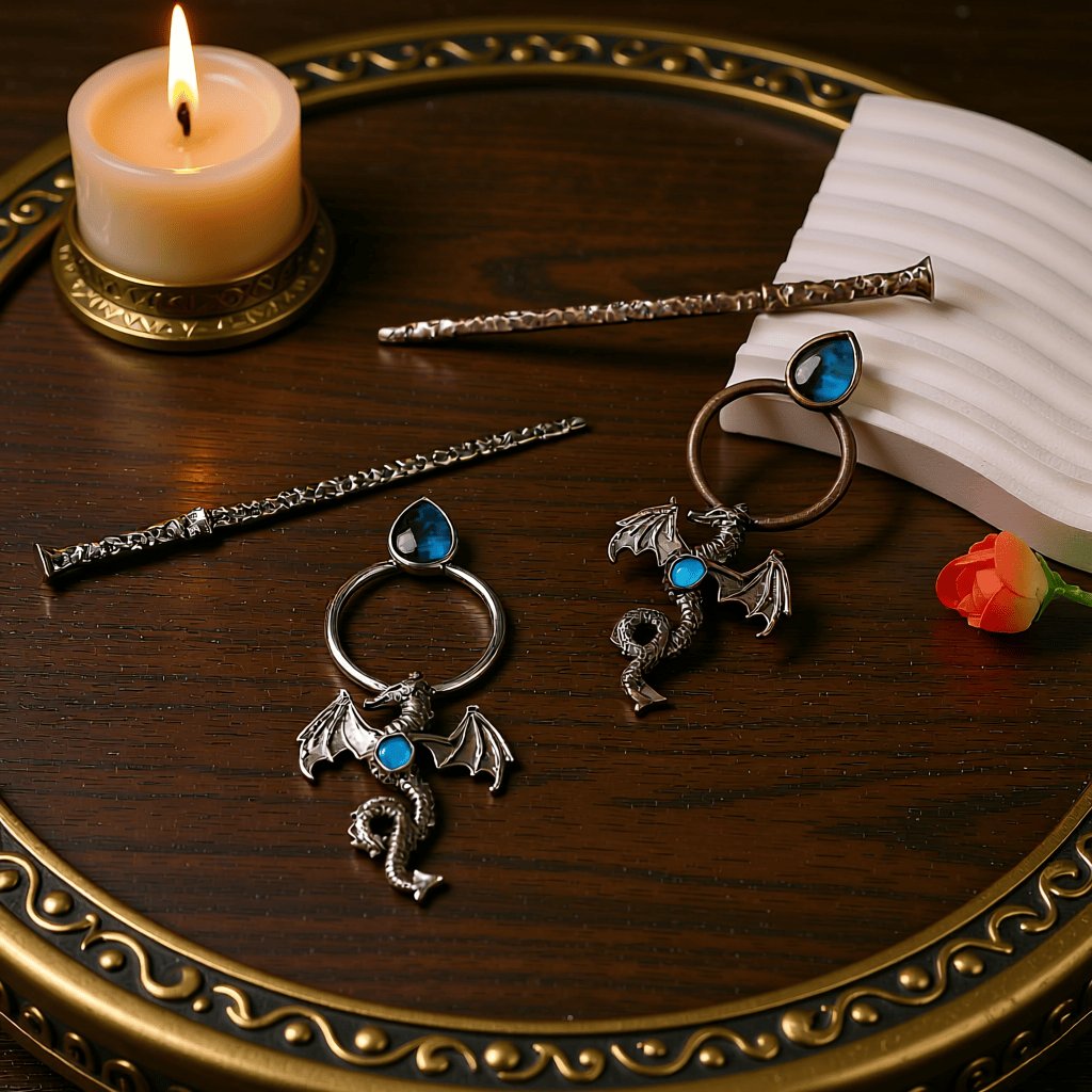 Viking Style Dragon Hair Pin with Labradorite and Moonstone product image (5)