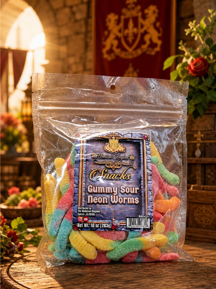 The Armored Kingdom Sour Neon Gummy Worms Candy-10 oz-Chewy-Flavorful-Snacking product image (1)