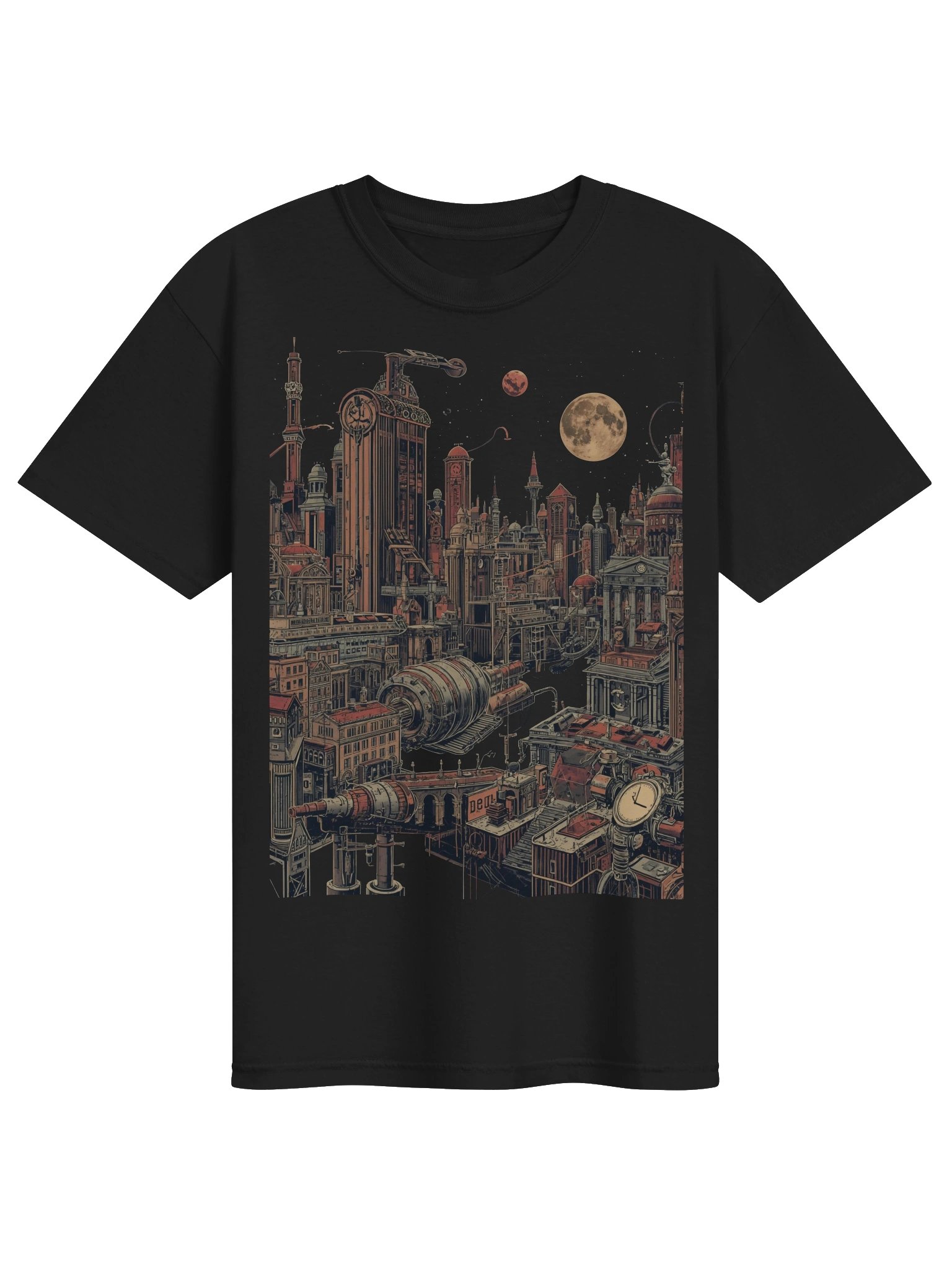 Moonlit Retro-Futurist Cityscape Heavyweight T-Shirt product image (1)