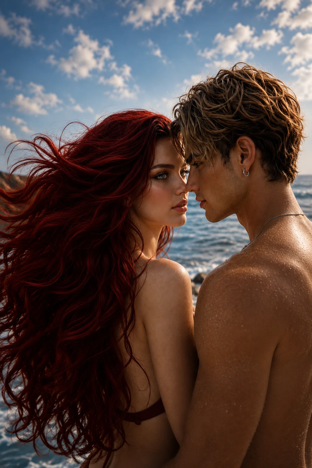 Romantic Beach Couple Wall Art, Redhead Love Poster, Coastal Romance Print, 10x10 Decor product image (1)