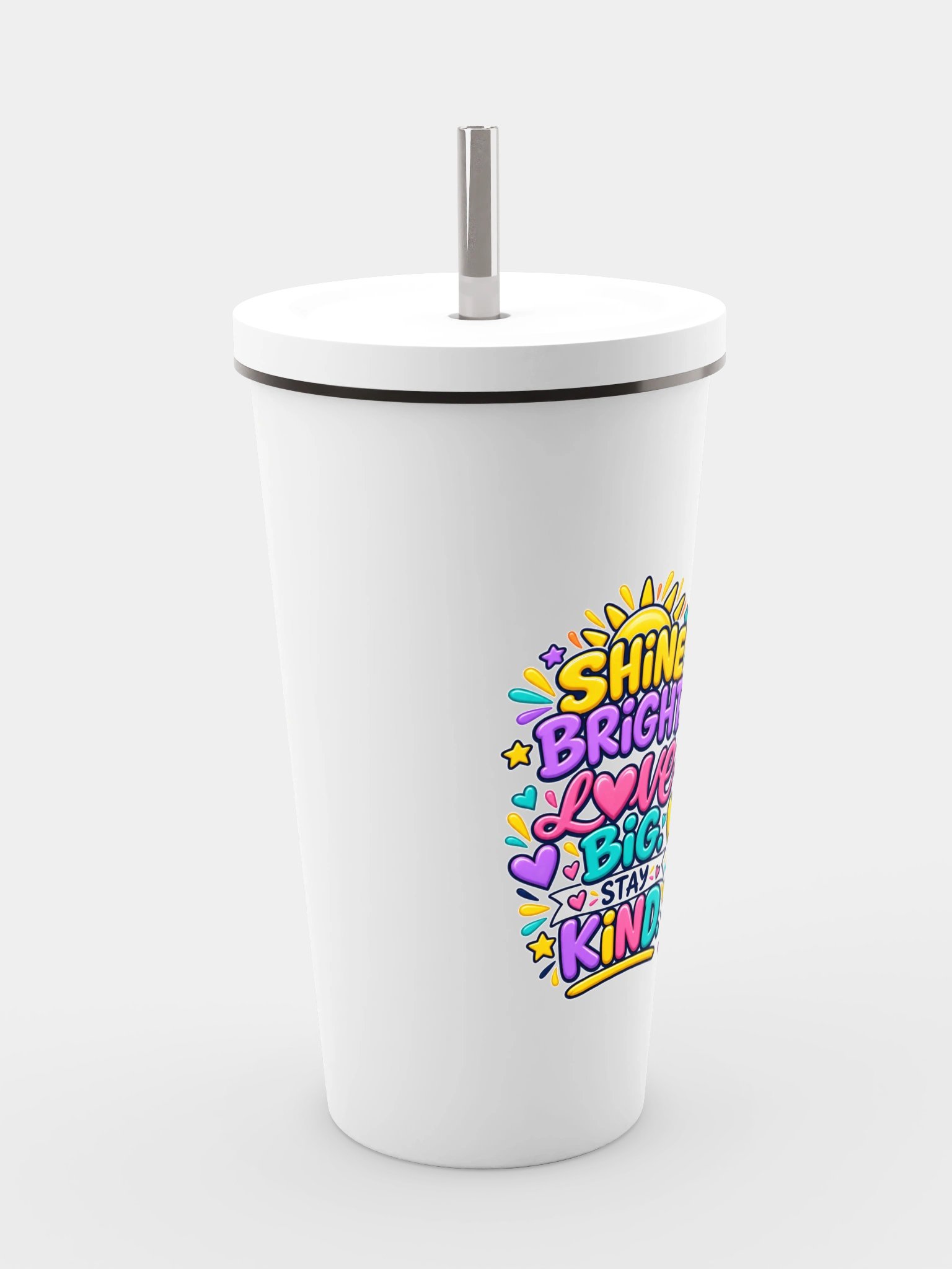 Stainless Steel Insulated Inspirational Tumbler with a Straw - Shine Bright. Love Big. Stay Kind. product image (4)