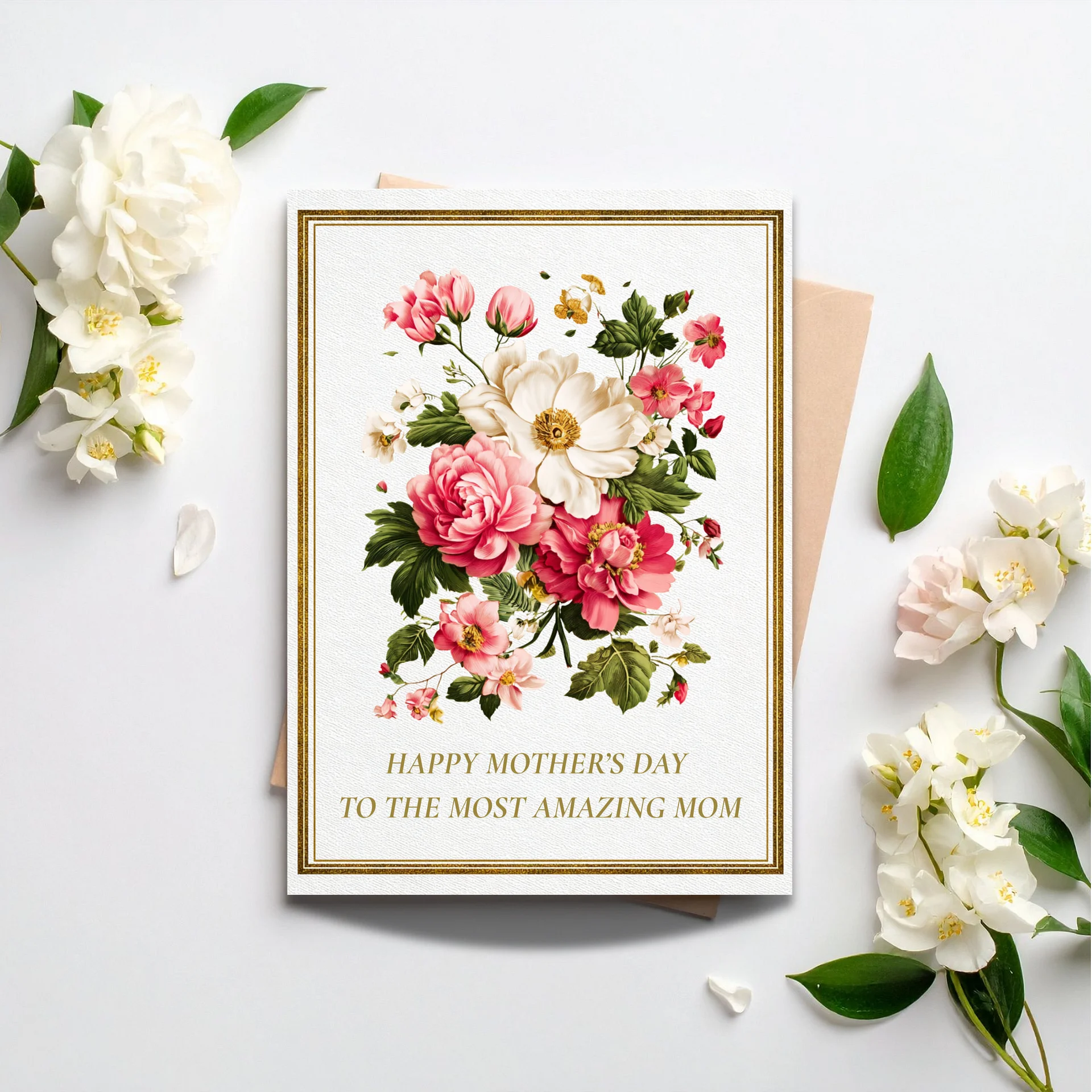 Floral Mother's Day Card, Elegant Gold Border (PDF Printable 5x7 Folded Card) product image (4)