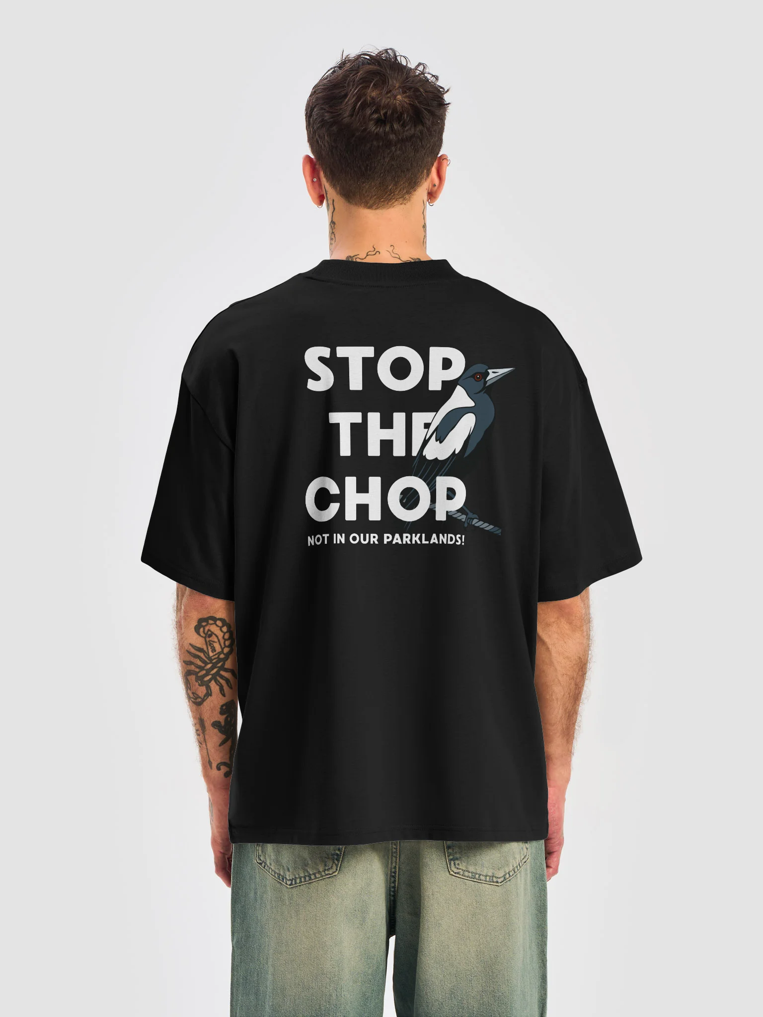 STOP THE CHOP | Magpie (White Print) | Premium Organic Oversized T-Shirt product image (6)