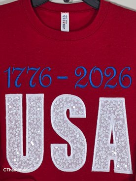 USA 1776 Patriotic America 4th of July Red Crewneck Embroidery Applique Sequin USA product image (1)