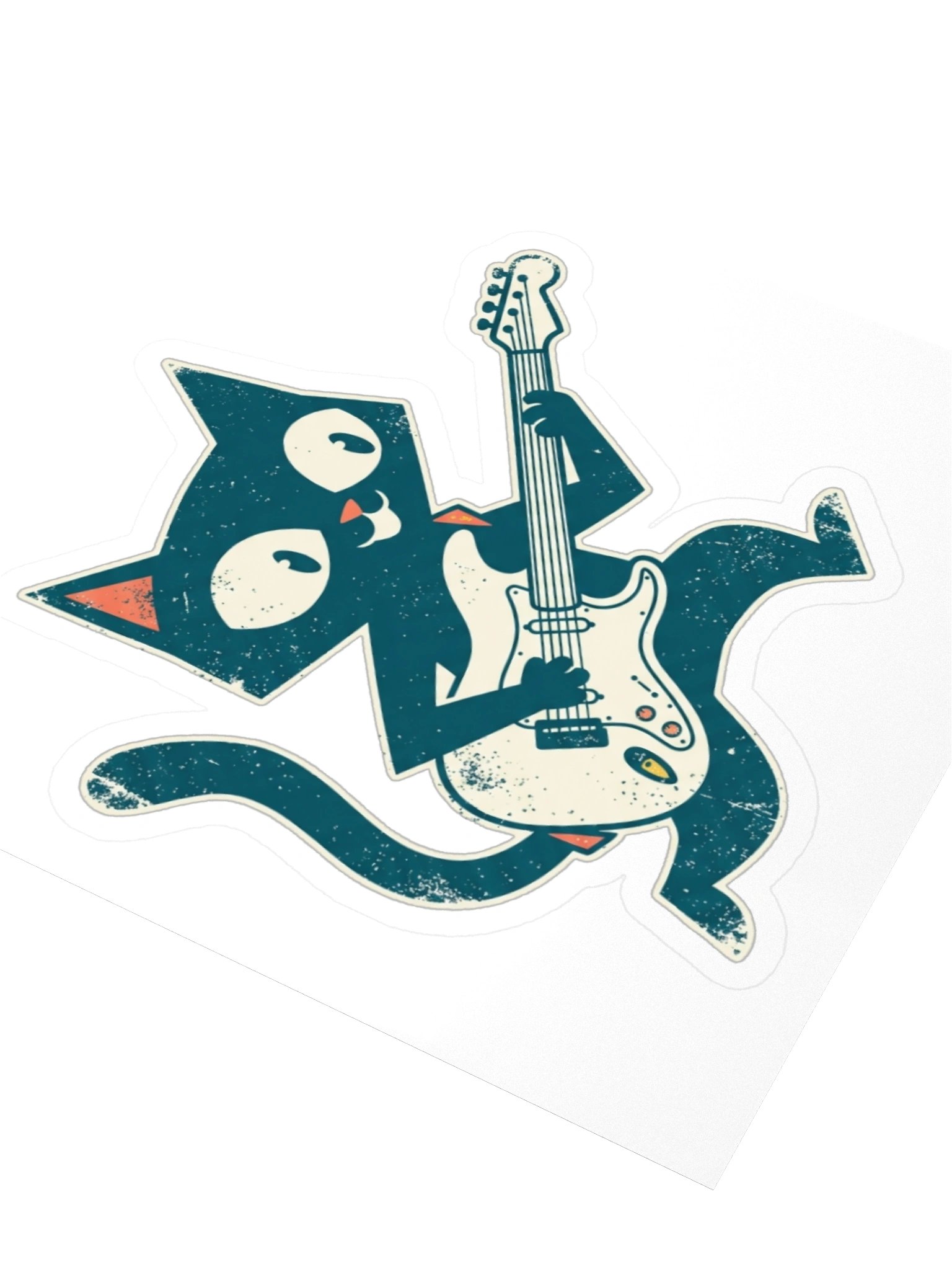 Retro Cat Playing Electric Guitar Sticker – Vintage Rock Cat Decal for Laptop, Guitar Case & Water Bottle product image (6)