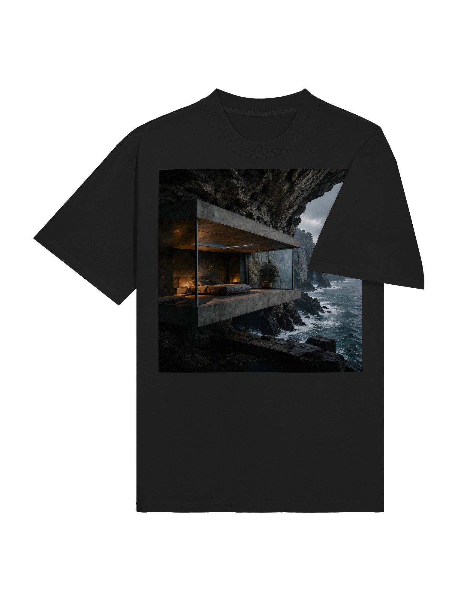 Dark Coastal Cliffside Architecture T-Shirt | Unisex Oversized Graphic Tee product image (5)
