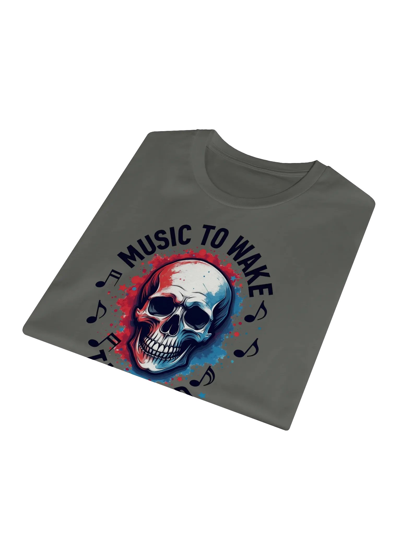 Music to Wake the Dead – Skull Art with Red and Blue Splashes, Supreme Comfort Unisex T-Shirt product image (3)