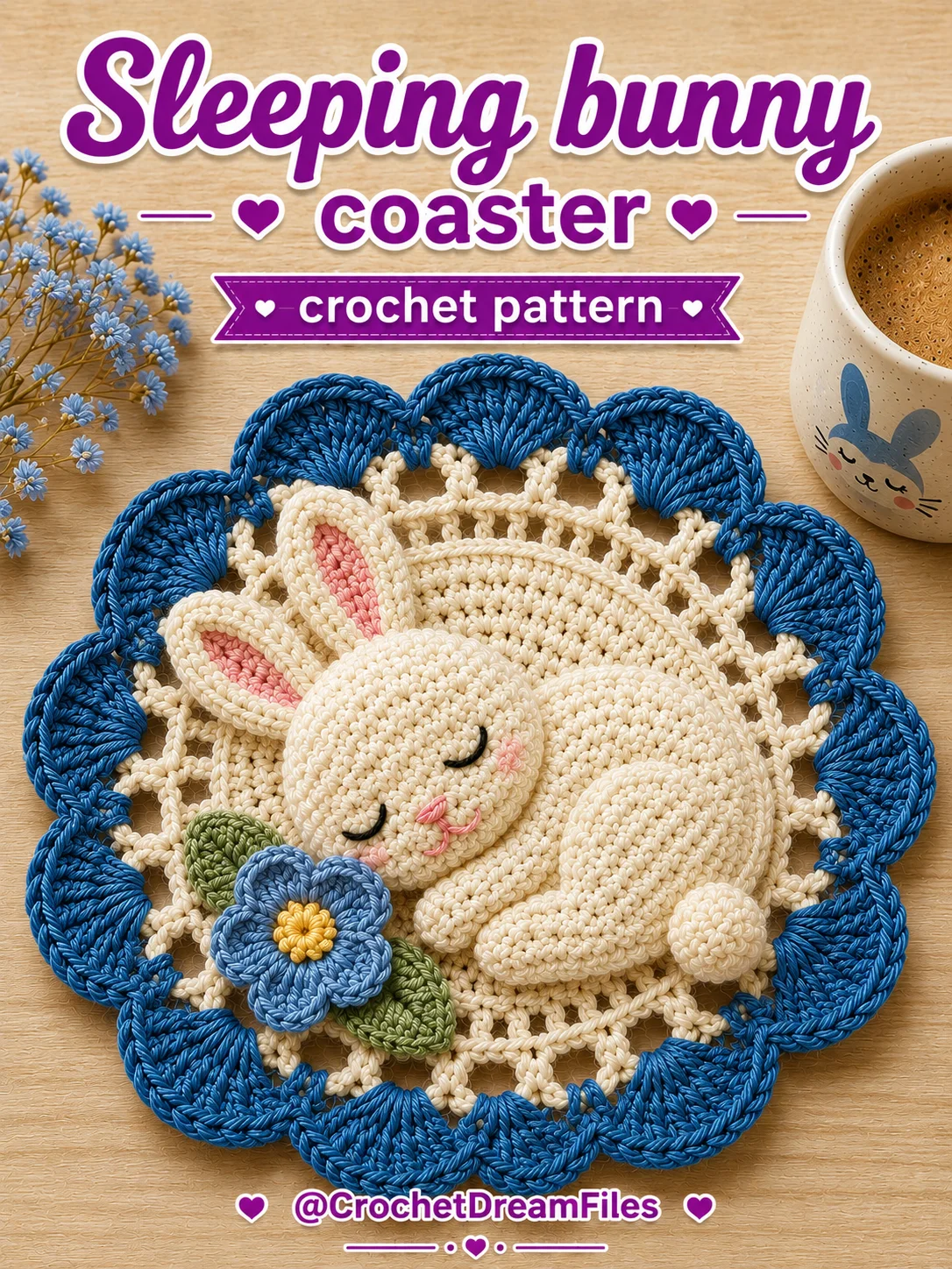 Sleeping Bunny Crochet Coaster Pattern product image (4)