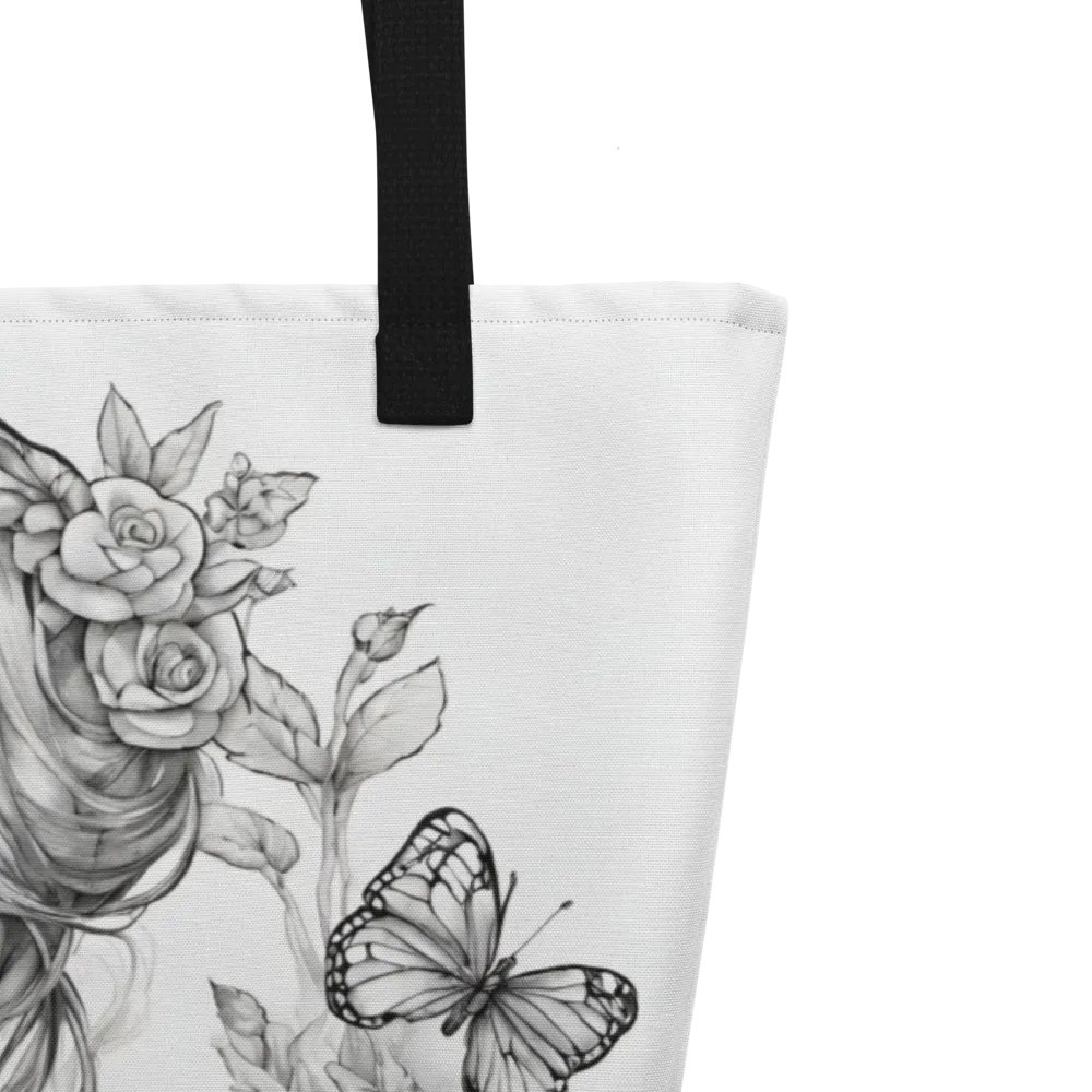 Monochrome Girl, Roses and Butterflies Design Tote Bag product image (10)