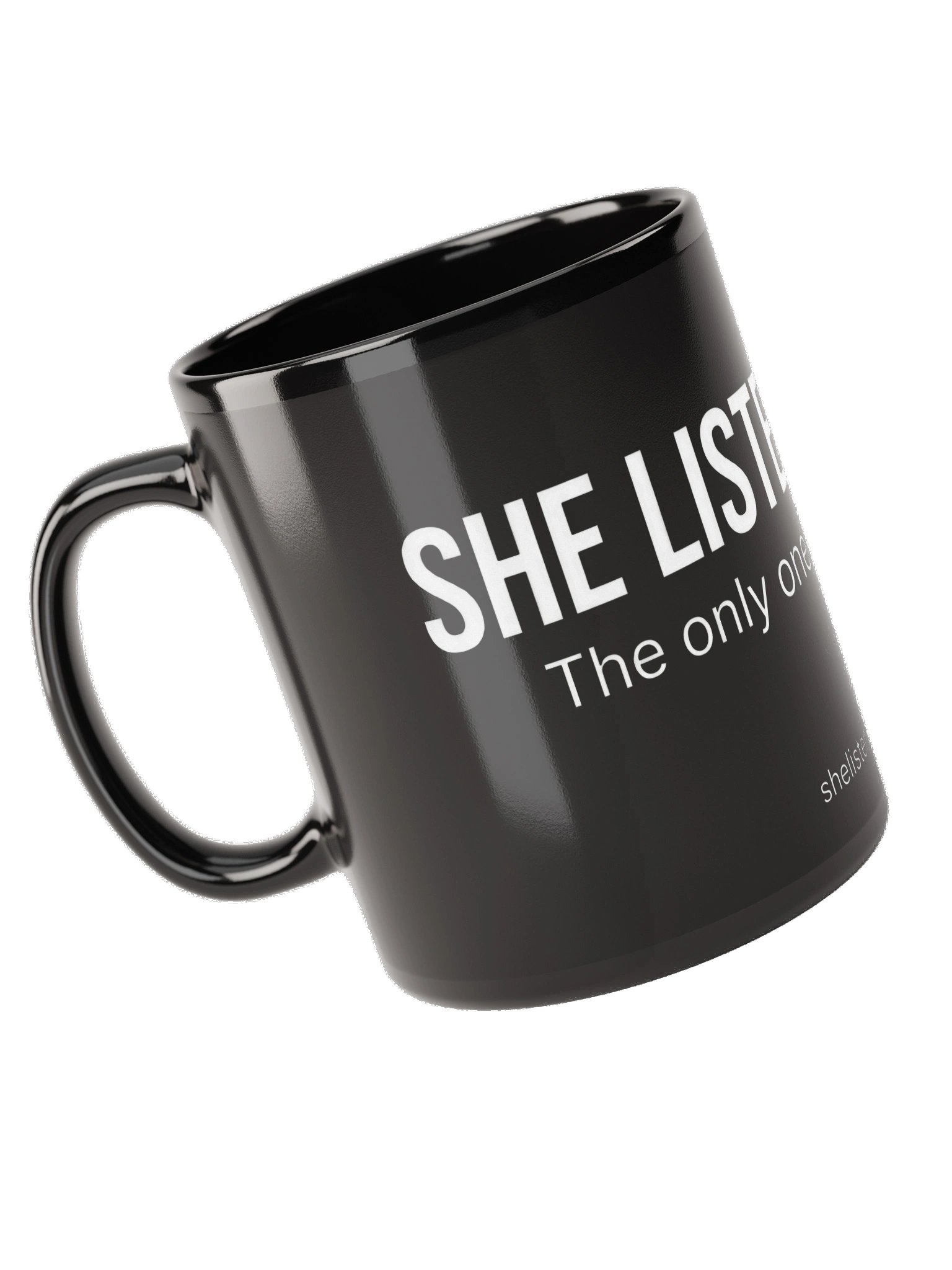 She Listens Alone Black Glossy Mug product image (5)