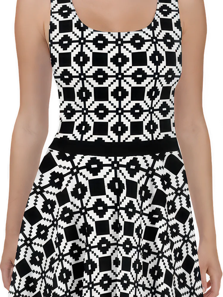 Pixel Art Geometric Dress | Black and White product image (2)