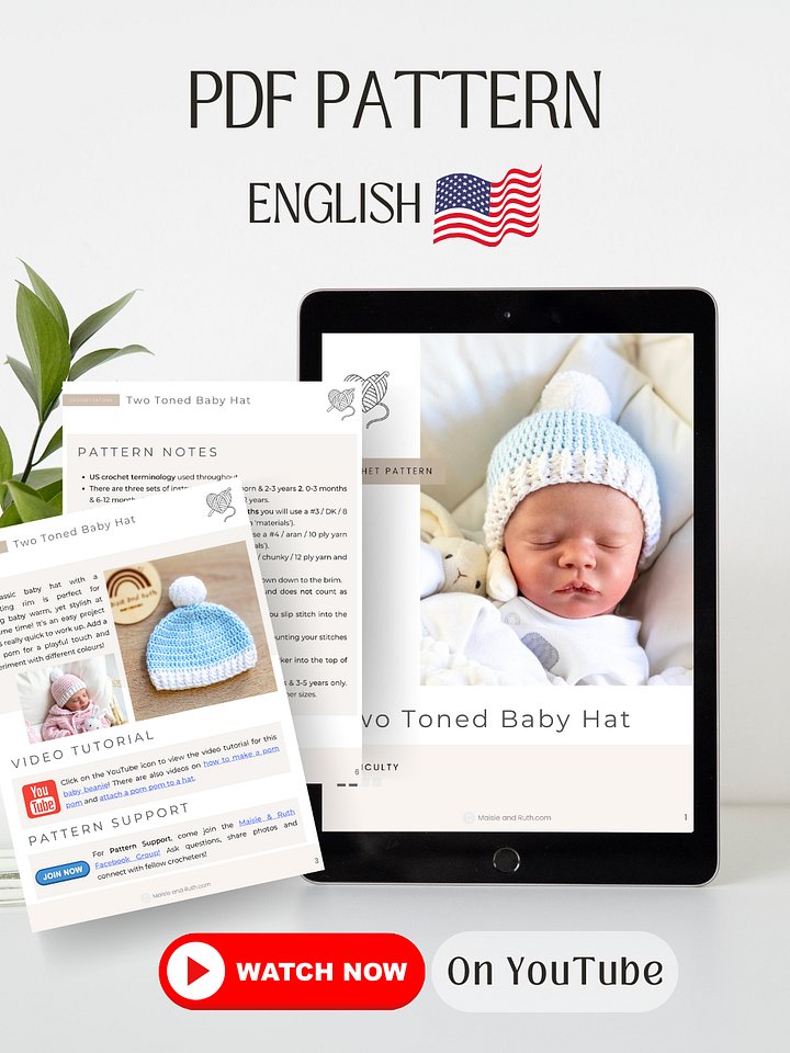 Two Toned Baby Hat Crochet Pattern product image (2)