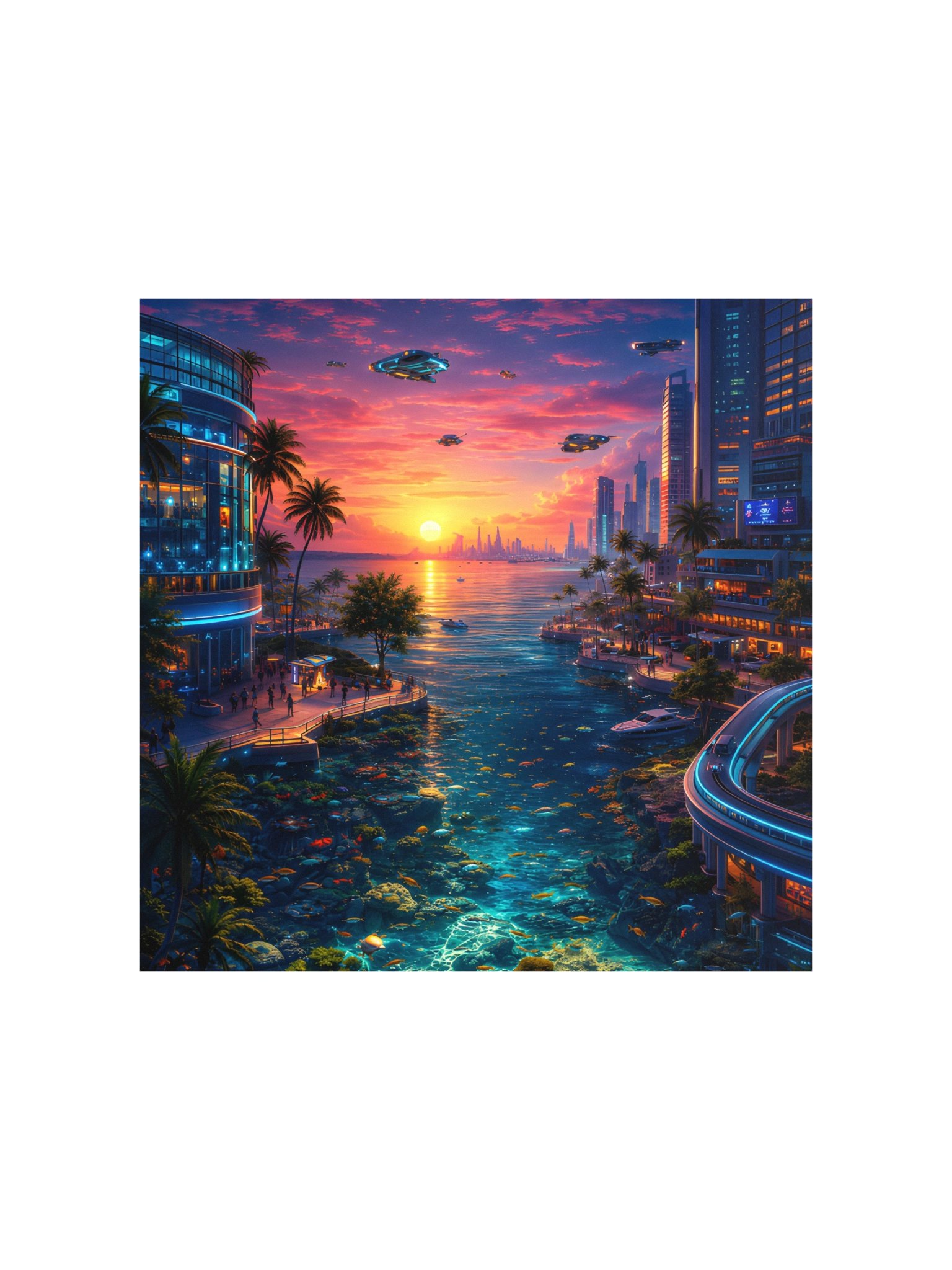 Neon Sunset City 2077 | Blade Runner Tropical Futuristic Wall Art product image (2)