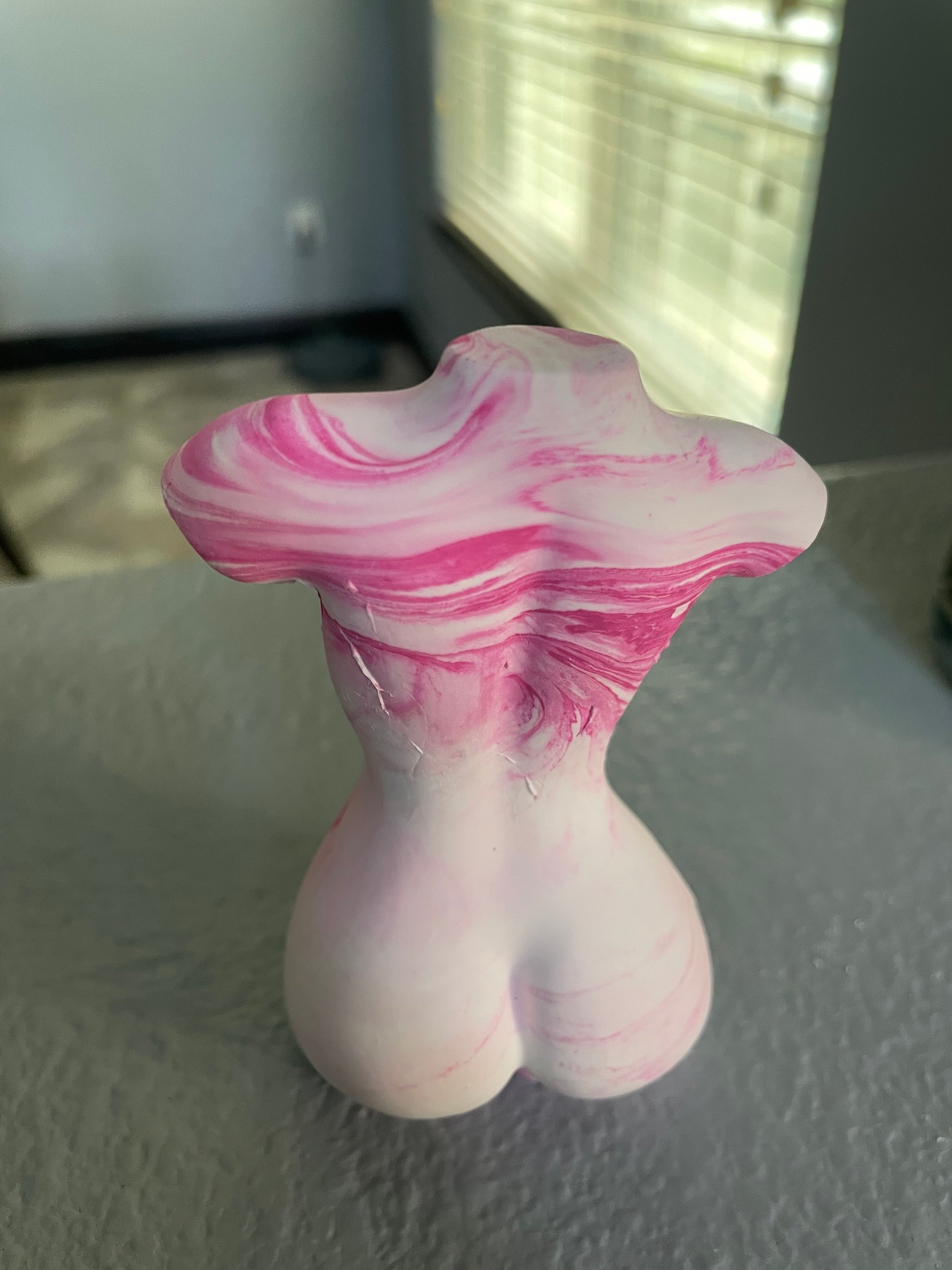 3.5" Ceramic Resin Pink and White Marble Torso Sculpture | Handmade Feminine Body Decor product image (3)
