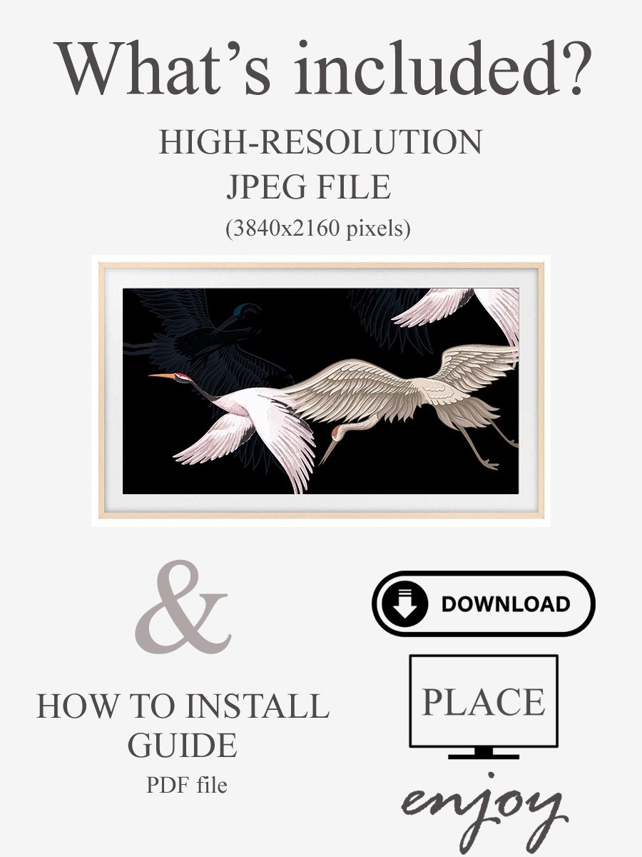 Samsung Frame TV Art Black Japanese Flying Birds Painting Screensaver Digital TV Background product image (4)