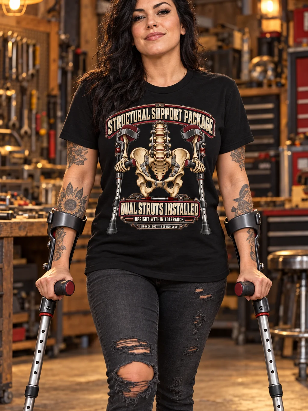 Forearm Crutch Shirt — Structural Support Package Funny Mobility Aid Tee | Rebuild Shop product image (1)
