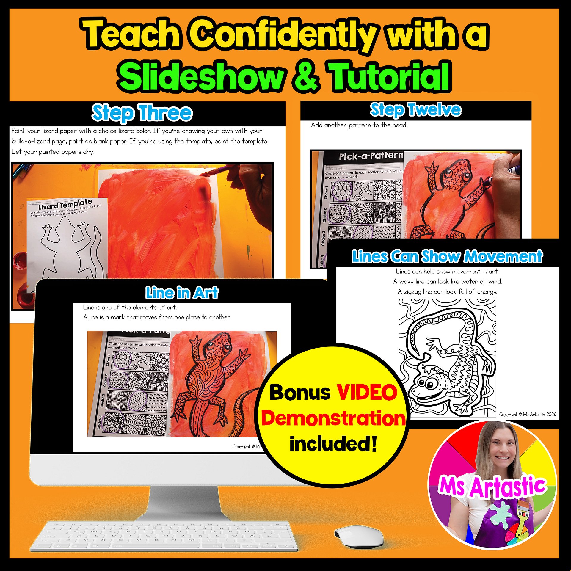Line Lesson Line Lizard Art Project 1st Grade Art Activity Element of Art Line product image (2)