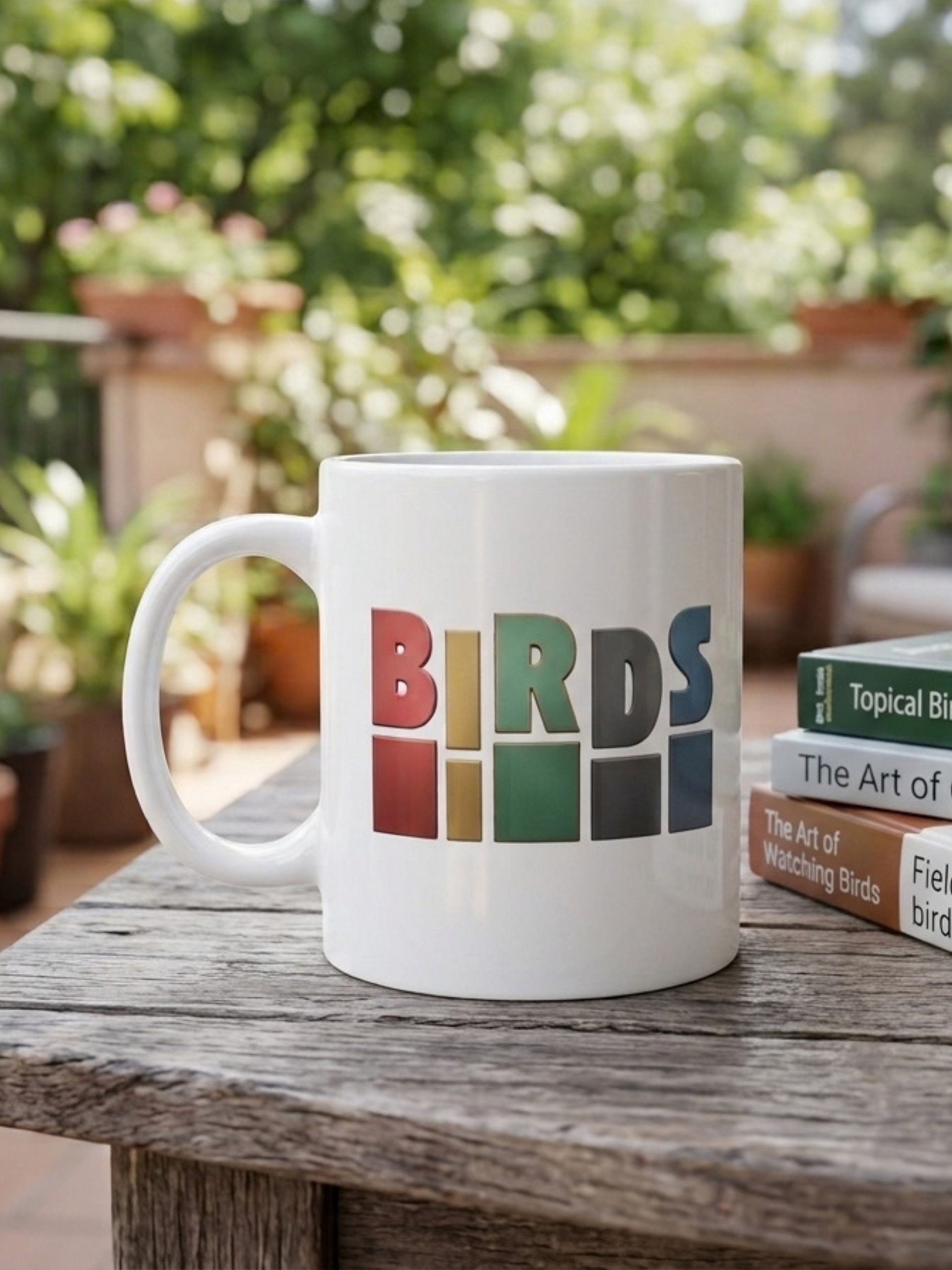 Colorful BIRDS 3D Lettering Ceramic Mug – Retro Color Block Coffee Cup & Birder Gift product image (2)