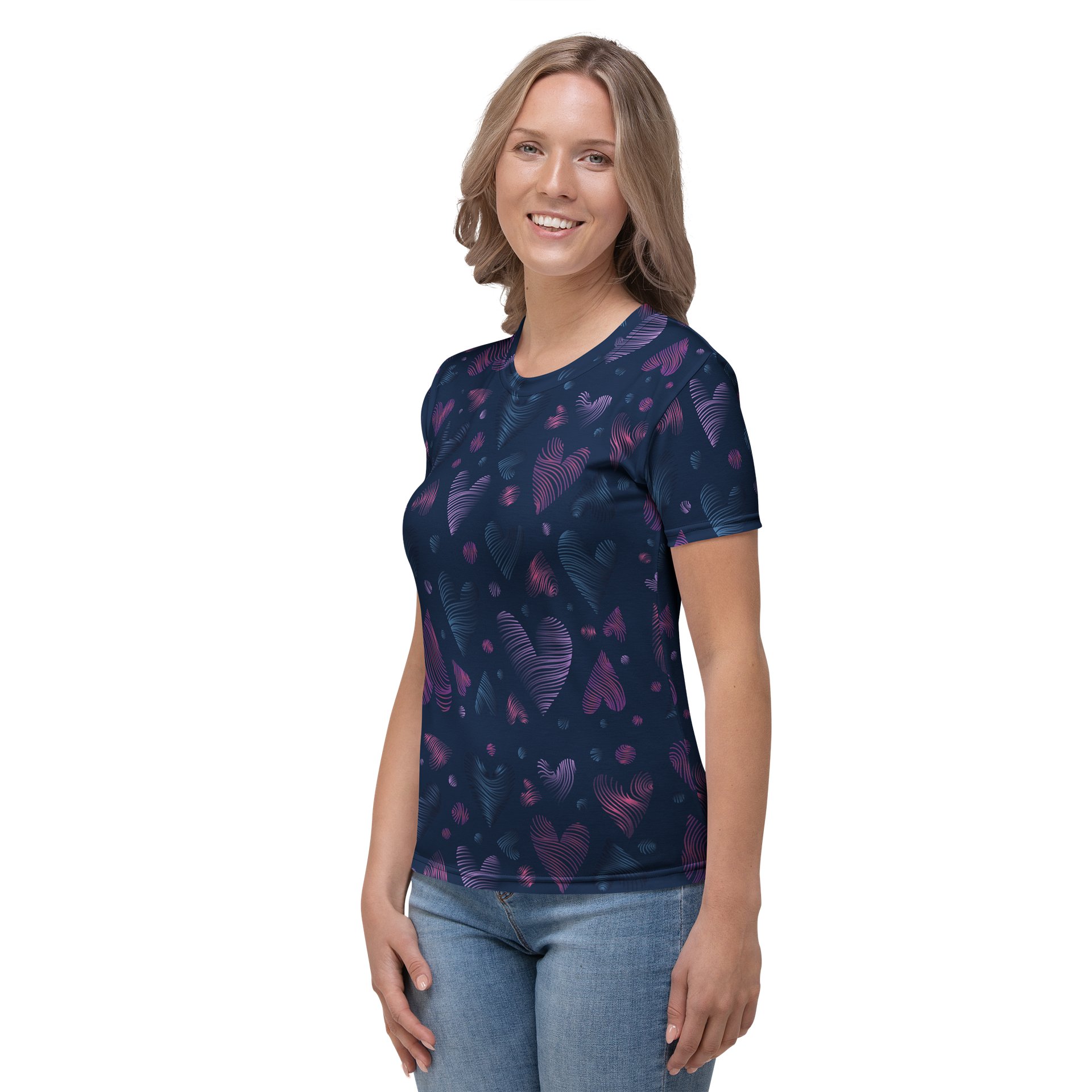 Gradient Wavy Hearts Women's Crew Neck T-Shirt product image (3)