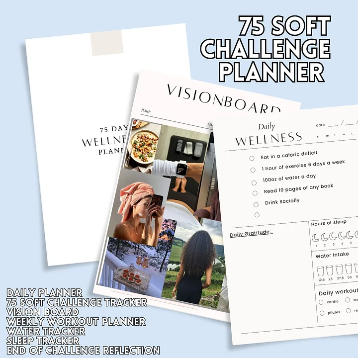 75 Soft Challenge Digital Planner | Wellness and Fitness Planner, Vision Board and Daily Schedule, Weekly Workout and Reflection Pages product image (2)
