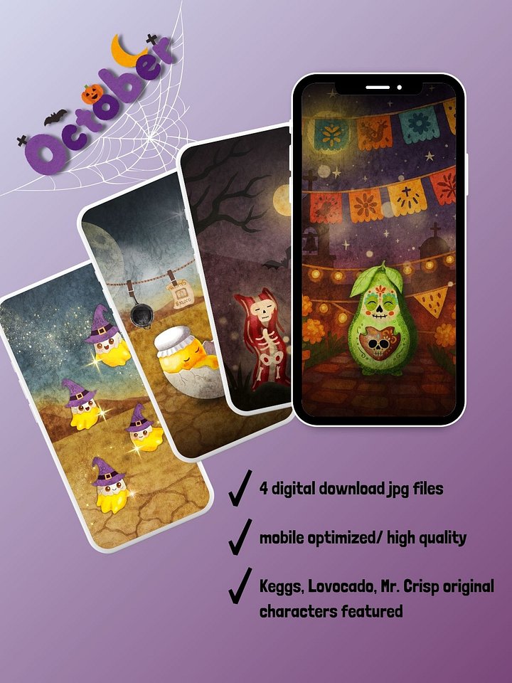 Keto Halloween Phone Wallpaper Pack | Set of 4 Whimsical Keto Inspired Digital Download Backgrounds product image (1)