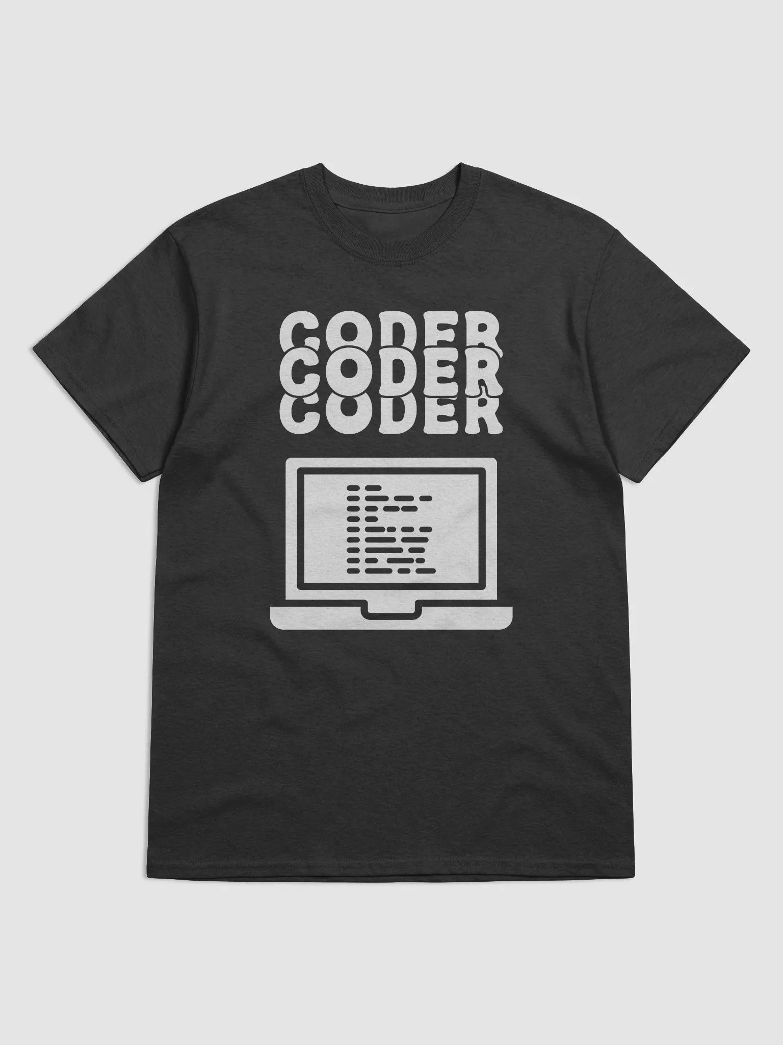 "Coder" Triple Text Design with Laptop - T-Shirt for Coders product image (2)