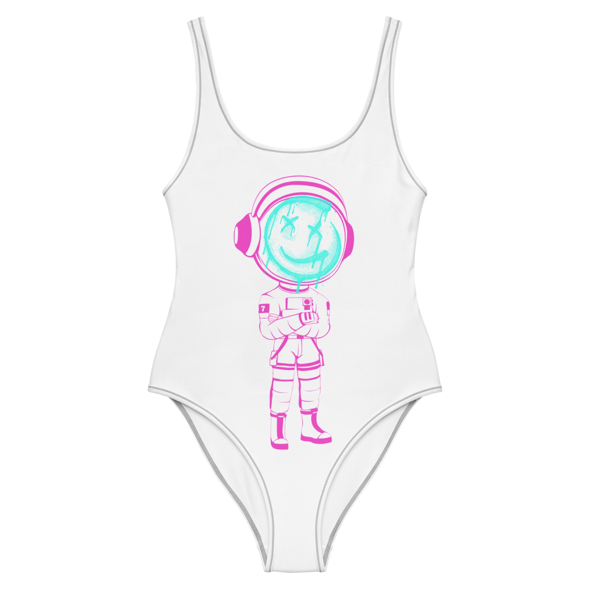 Mars City Neon Graffiti Astronaut Logo One Piece Ladies Bathing Suit product image (2)